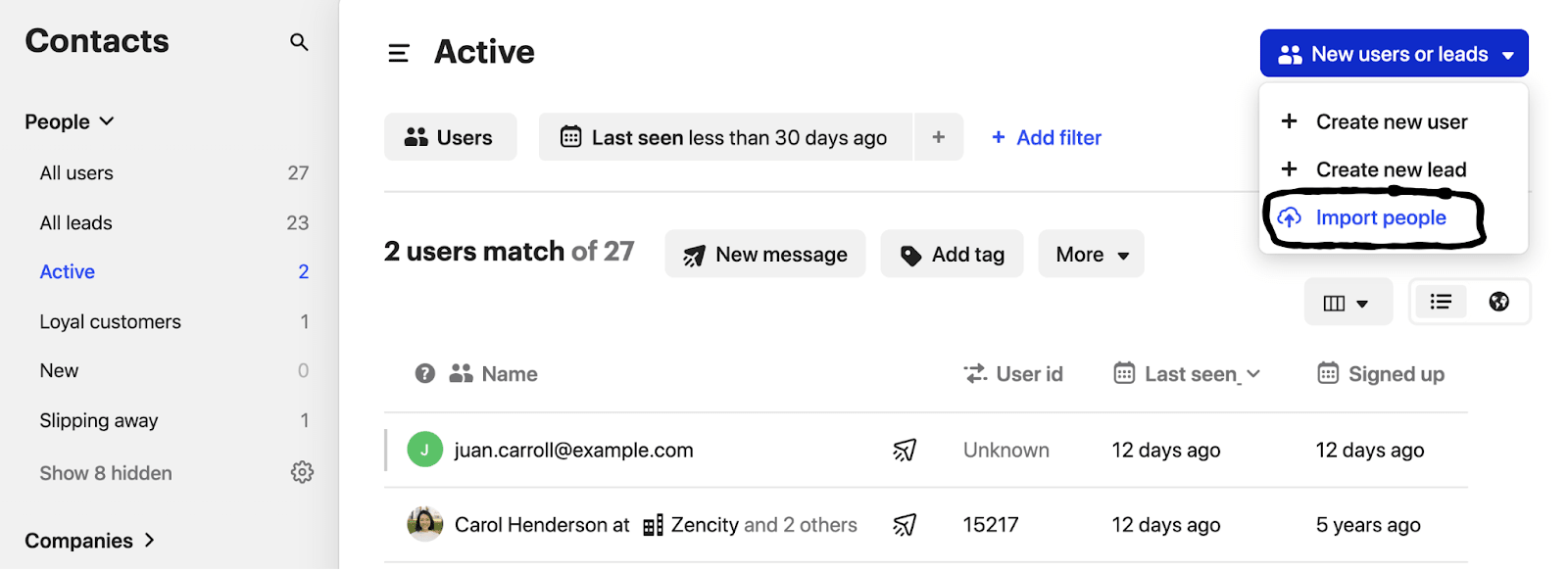 BigQuery to Intercom - Intercom Import People option